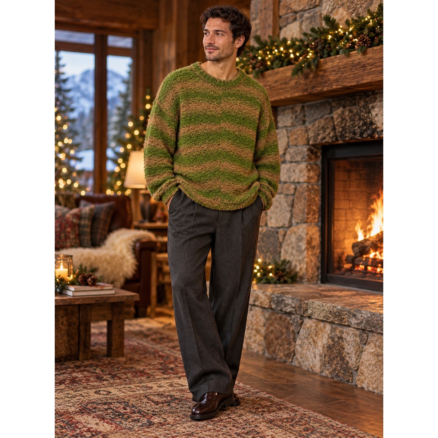 The Elder Statesman Rover Boucle Pullover Astro Gradient Green Brown M Nwt — image 2 of 8